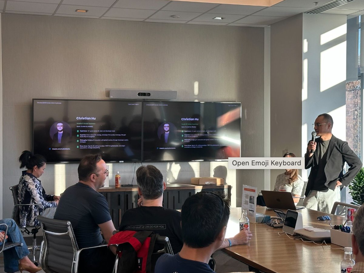 Christian Hu presenting to attendees at the Qoder developer program gathering